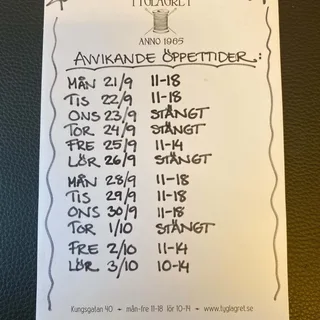 Instagraminlägg: Avvikande öppettider 2 veckor framöver!