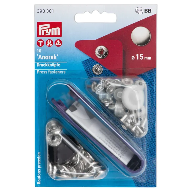 Nittryckknapp "Anorak" 15mm 10st Silver