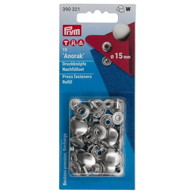 Nittryckknapp "Anorak" 15mm 10st Silver Refil