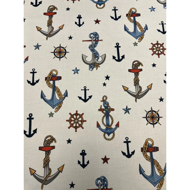 Mönstrat bomullstyg 110cm br. – "anchored"