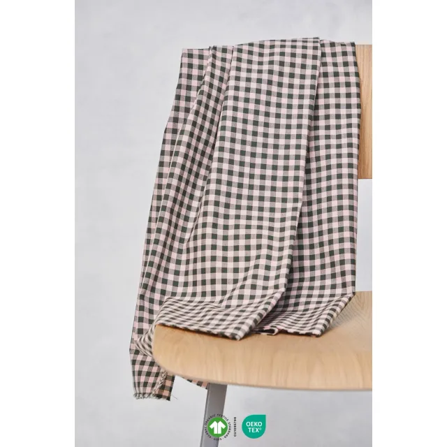 Organic Gingham Cotton – Rose/Green Khaki