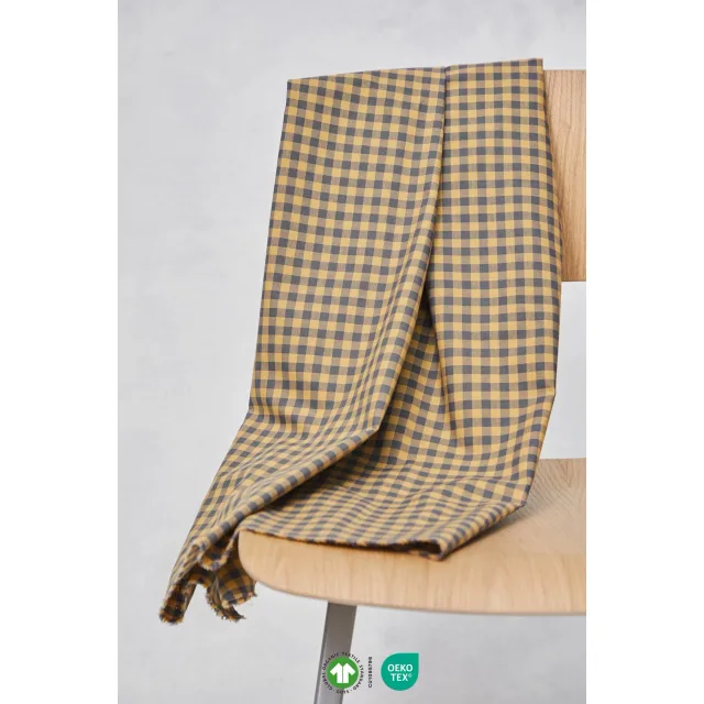Organic Gingham Cotton – Calm Grey/Dry Mustard