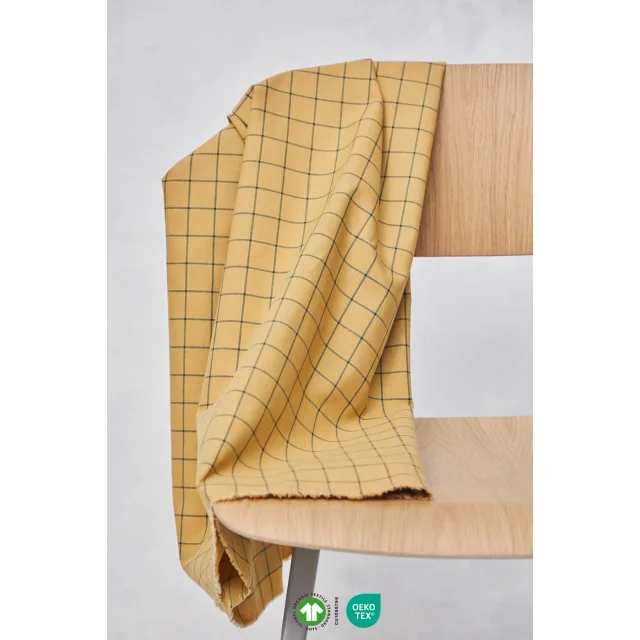 Organic Grid Cotton – Dry Mustard / Bottle Green