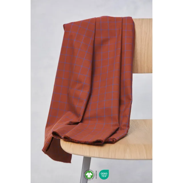 Organic Grid Cotton – Sienna / Intense blue