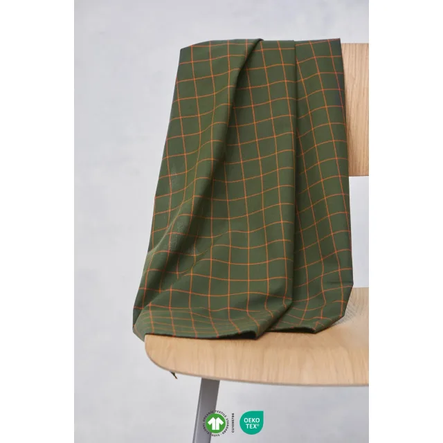 Organic Grid Cotton – Green Khaki/Pumpkin