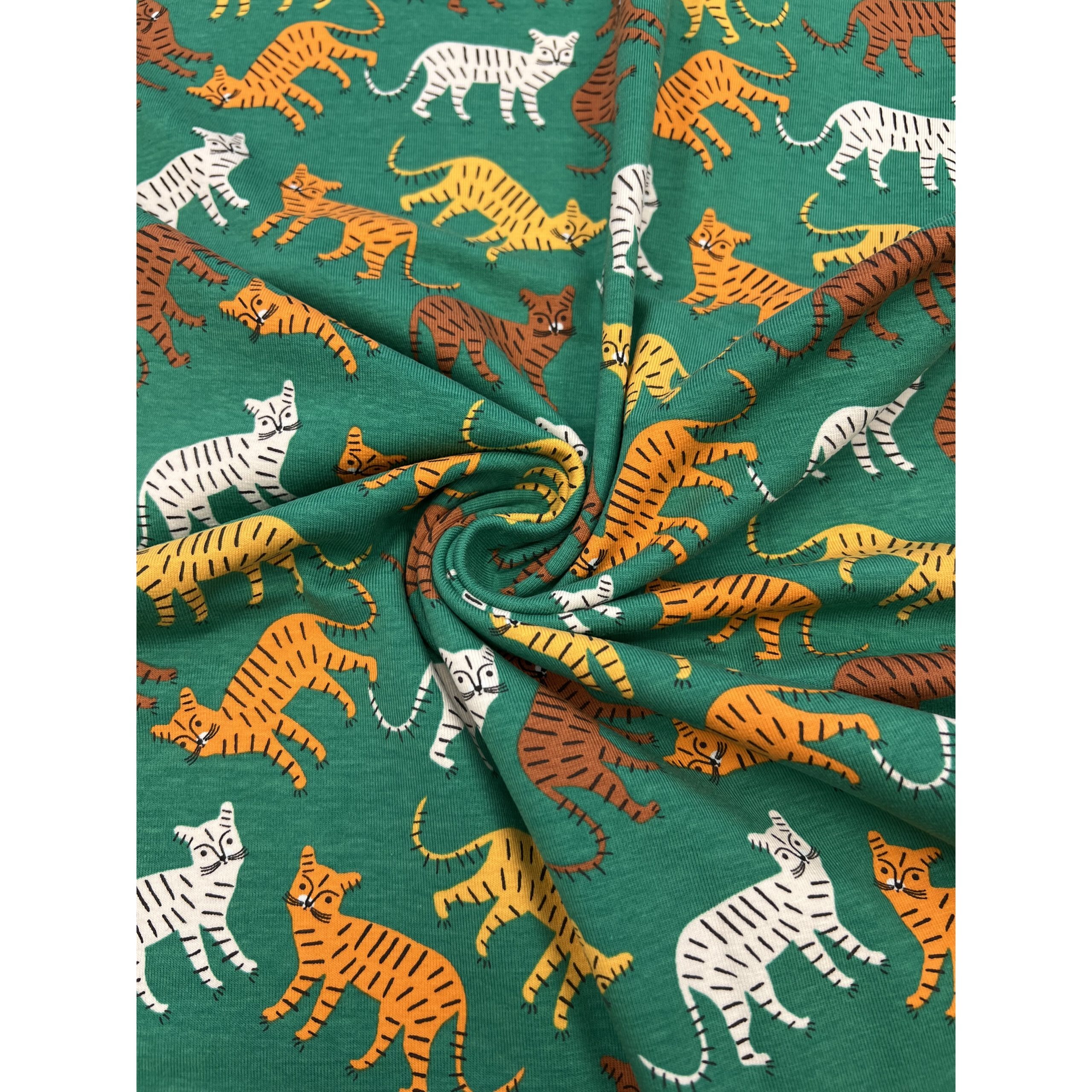 Mönstrad bomullstrikå - Tigrar grön botten - Bild 2