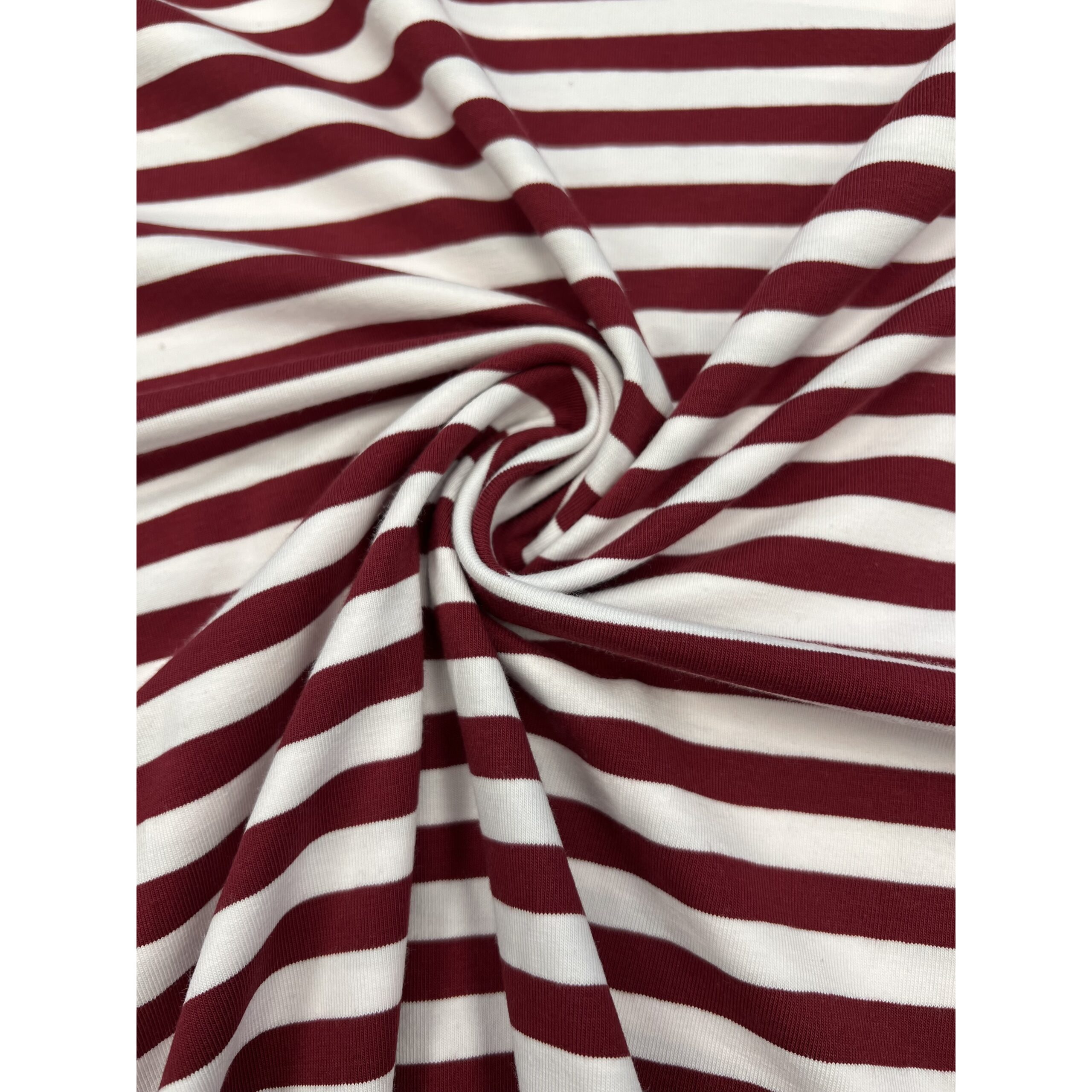 Randig bomullsjearsy - Vinröd/vit rand 10mm
